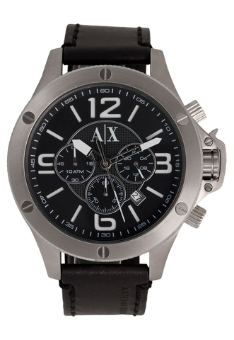 Chronograph Black Leather Strap Watch 
